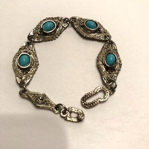 Turquoise Silver Color Statement Bracelet